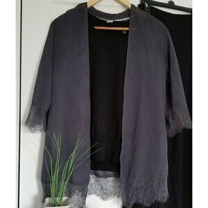 Divided H&M Gray Sheer Open Front Jacket/Cardigan Lace Trim 3/4Sleeve Size 4